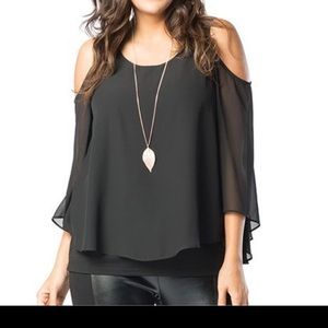 Ruby Ribbon Black Exposed Shoulder Multi Tunic